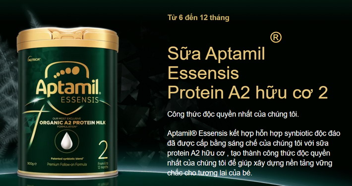 Sữa Aptamil Essensis 2 với protein a2 rất dễ tiêu hóa, giúp bé hấp thụ dễ dàng
