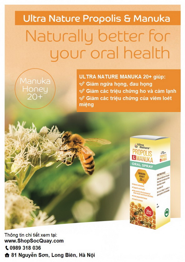 Công đụng sản phẩm xịt keo ong Ultra Nature Manuka 20+