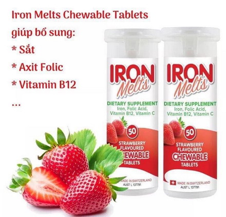 Sắt ngậm Iron Melts – Viên sắt nhai Iron Melts, bổ sung sắt, acid Folic, vitamin B12,