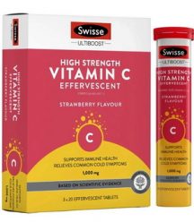 Viên vitamin C sủi Swisse High Strength - vị dâu mẫu mới 2022