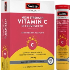 Viên vitamin C sủi Swisse High Strength - vị dâu mẫu mới 2022